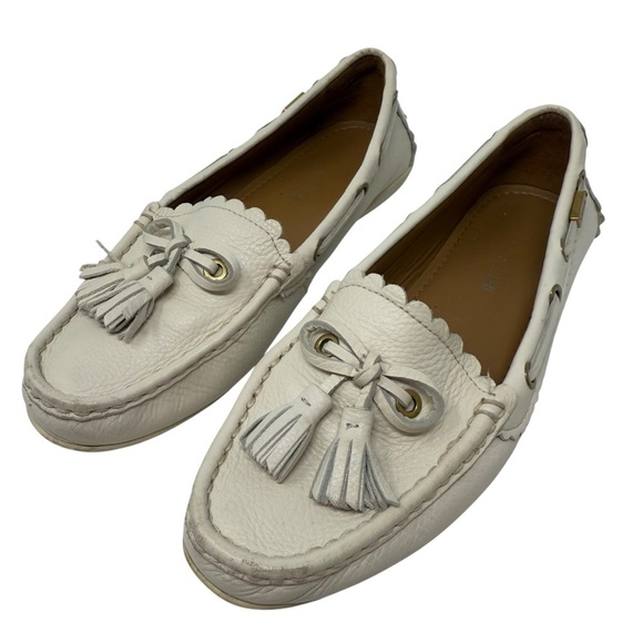Coach Tassel Women’s Size 6.5 Pebble Grain Leather Ivory Loafers - Picture 1 of 8